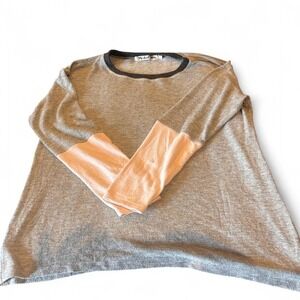 Michael Stars Womens Colorblock Long Sleeve Knit Top Grey Pink Size L 2065CBL